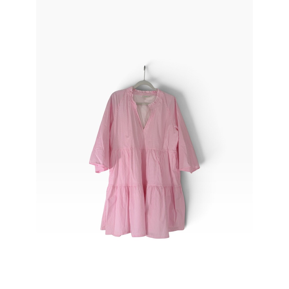 Spartina 449 Pink White Striped Tiered Ruffle Neck Shift Dress XXL